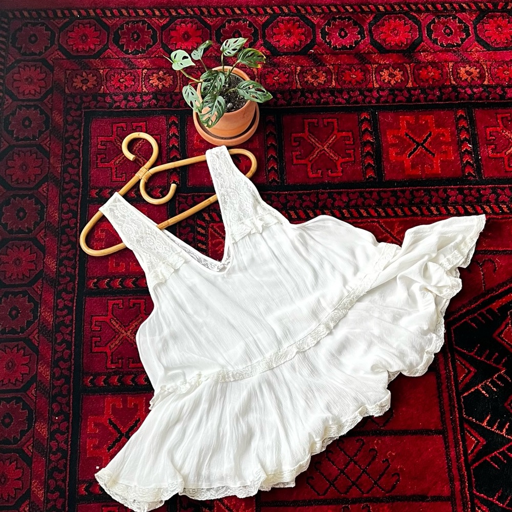 Free People Ivory Gauzy Lacy Sleeveless Swing Top
